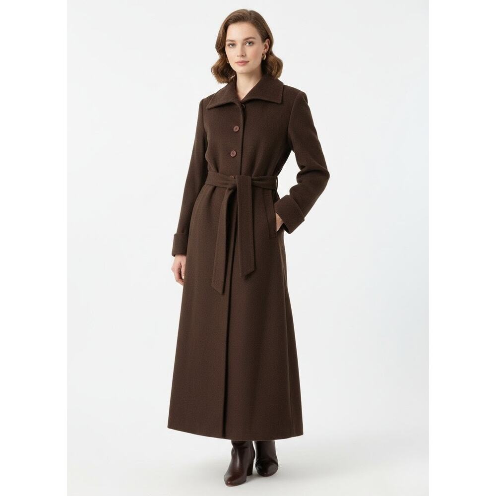 90s ZLM Chocolate Brown Wool Rabbit Hair Blend Long Coat Fits Medium - Picture 2 of 11